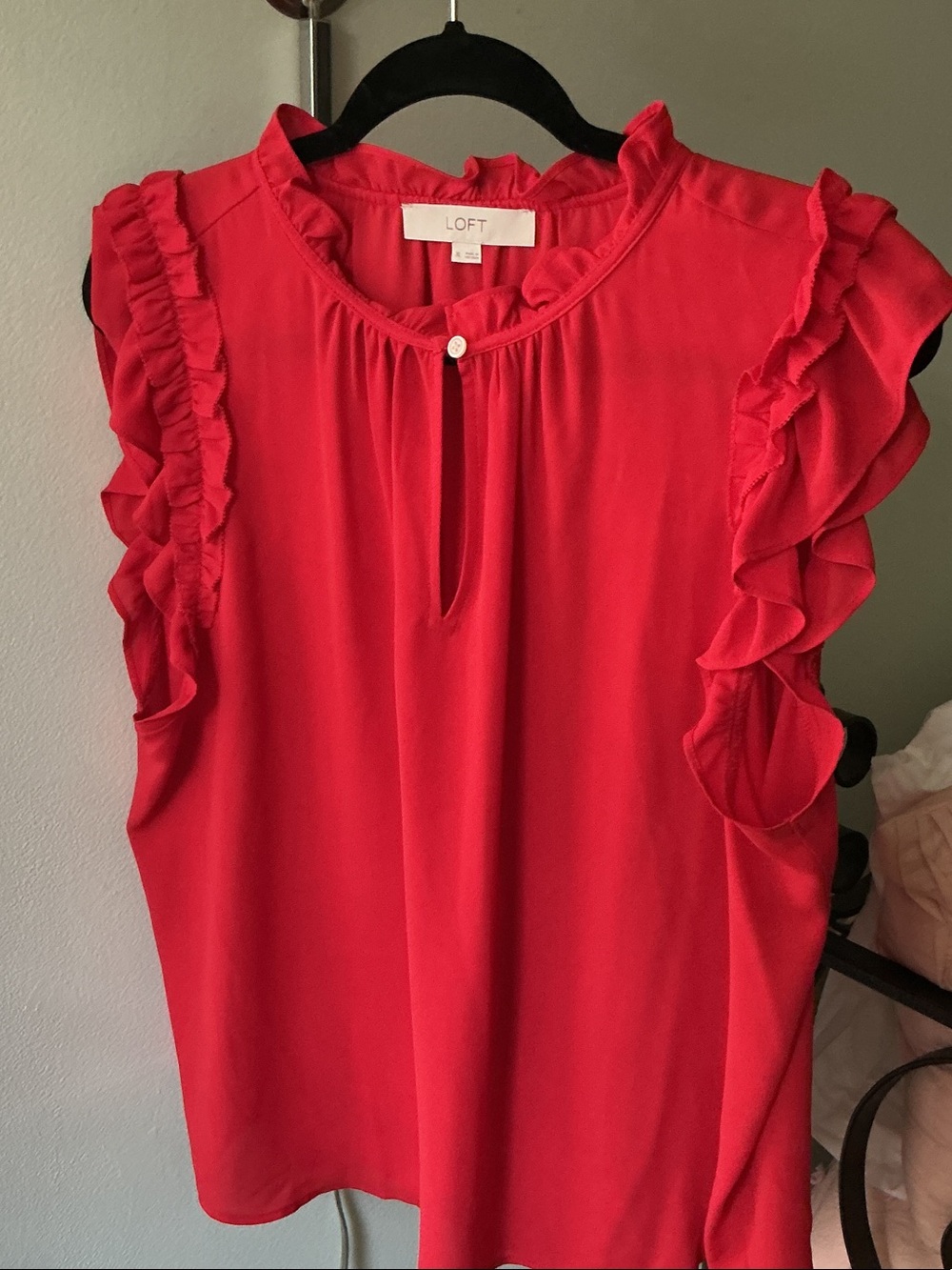 LOFT Red Ruffle Cap-Sleeve Blouse